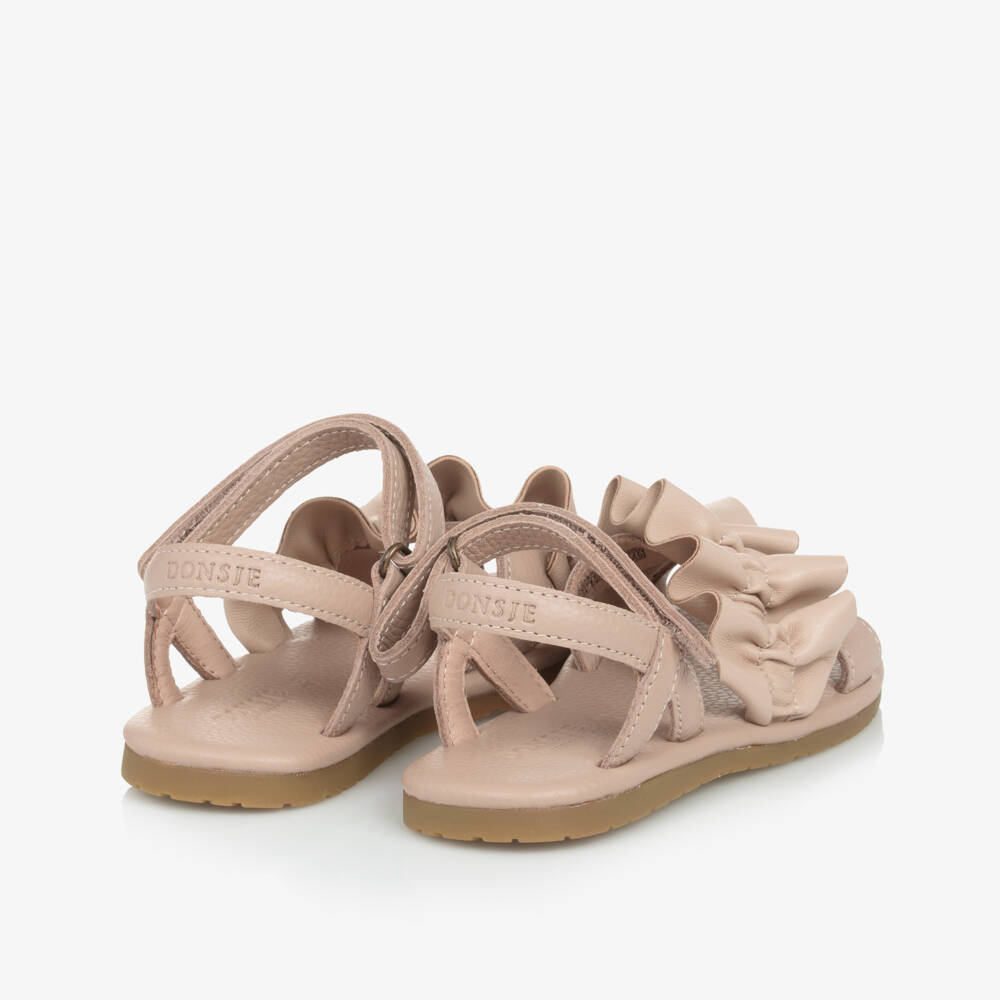Donsje-Girls Pink Leather Ruffle Sandals | Childrensalon