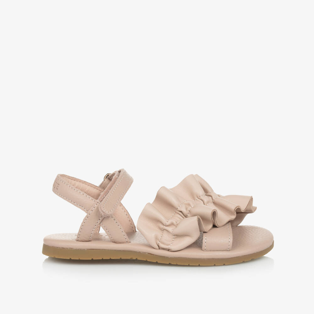 Donsje-Girls Pink Leather Ruffle Sandals | Childrensalon