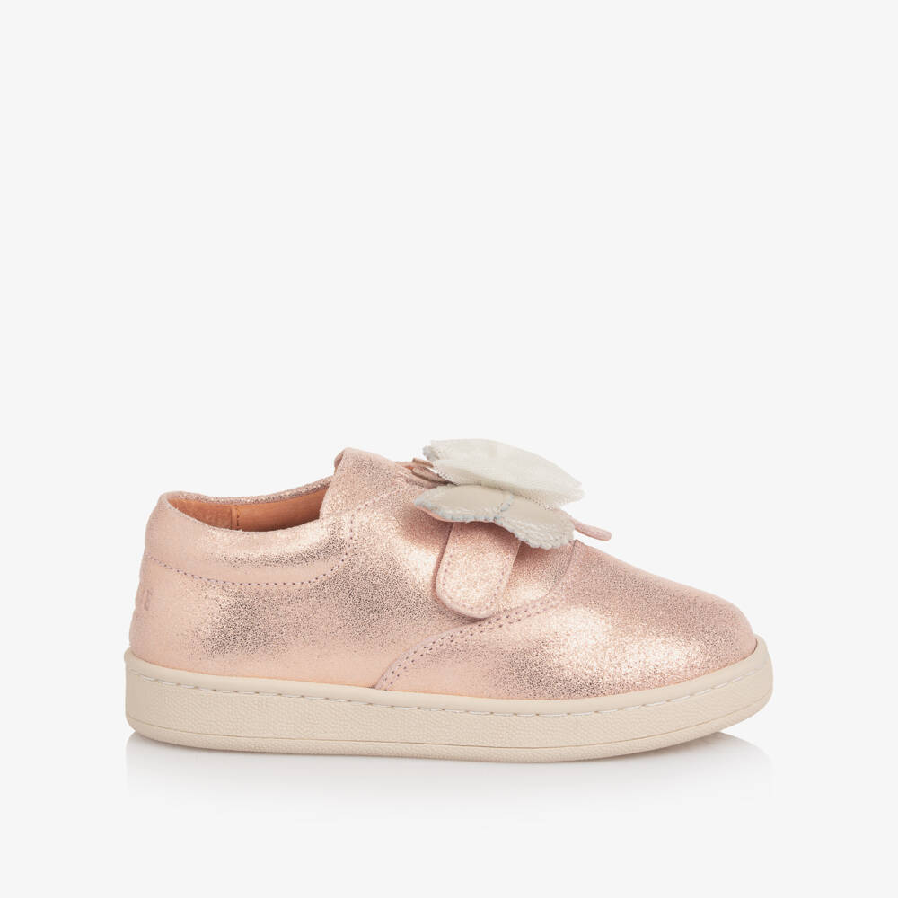 Donsje-Girls Pink Metallic Leather Butterfly Trainers | Childrensalon
