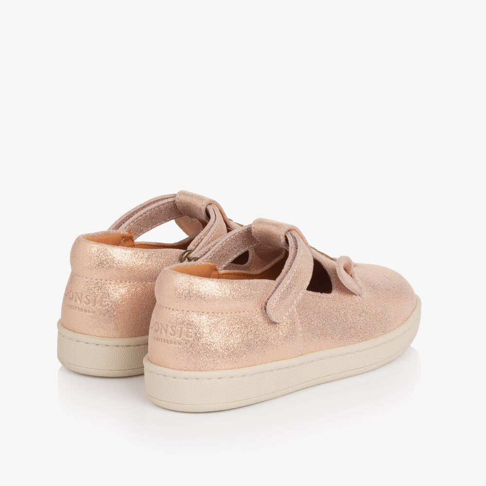 Donsje-Girls Pink Metallic Leather Unicorn Trainers | Childrensalon