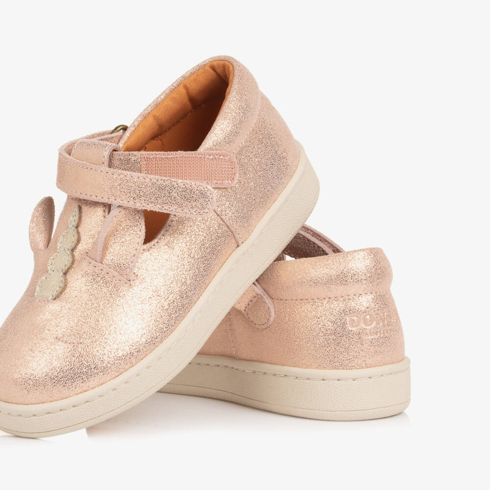 Donsje-Girls Pink Metallic Leather Unicorn Trainers | Childrensalon
