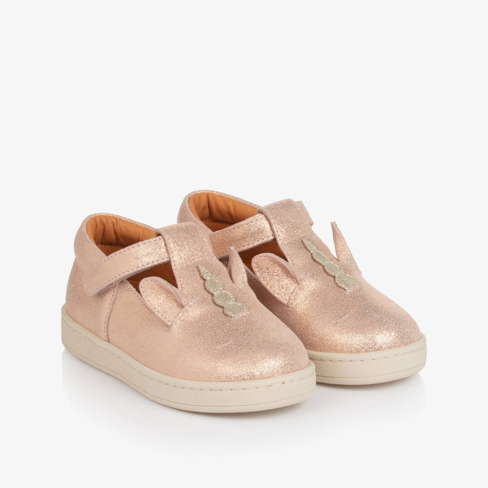 Donsje-Girls Pink Metallic Leather Unicorn Trainers | Childrensalon