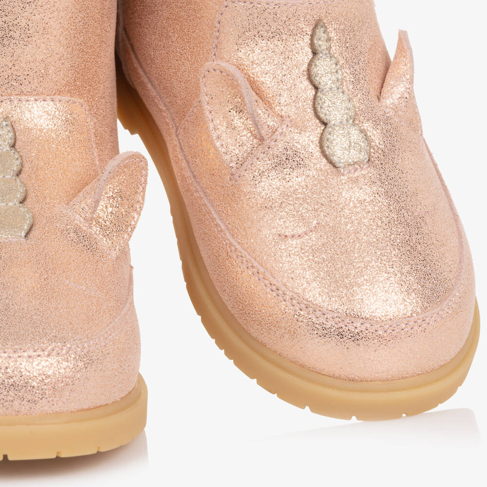 Donsje-Ботинки Единороги розовые металлик кожаные Xelly для девочек | Childrensalon