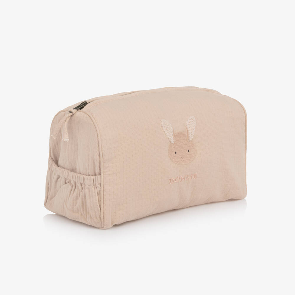 Donsje-Girls Pink Organic Cotton Washbag with Rabbit Motif (28cm) | Childrensalon