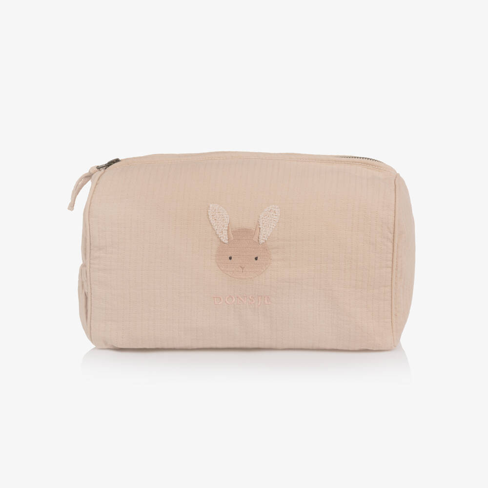 Donsje-Girls Pink Organic Cotton Washbag with Rabbit Motif (28cm) | Childrensalon