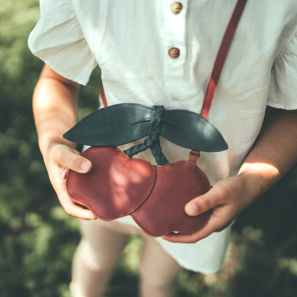 Donsje-Girls Red Leather Cherry Purse (16cm) | Childrensalon