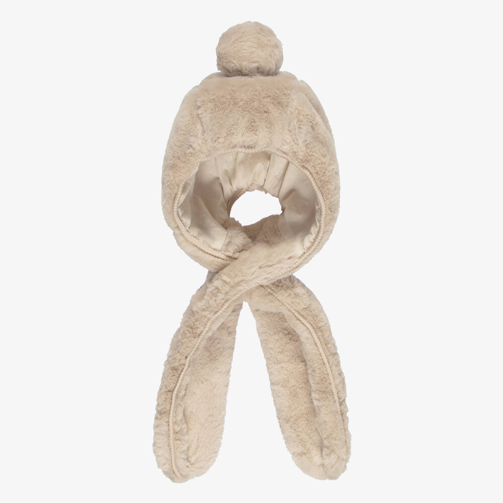 Donsje-Girls Sand Beige Faux Fur 2-in-1 Hat | Childrensalon