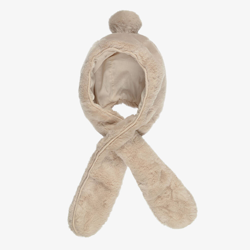 Donsje-Girls Sand Beige Faux Fur 2-in-1 Hat | Childrensalon