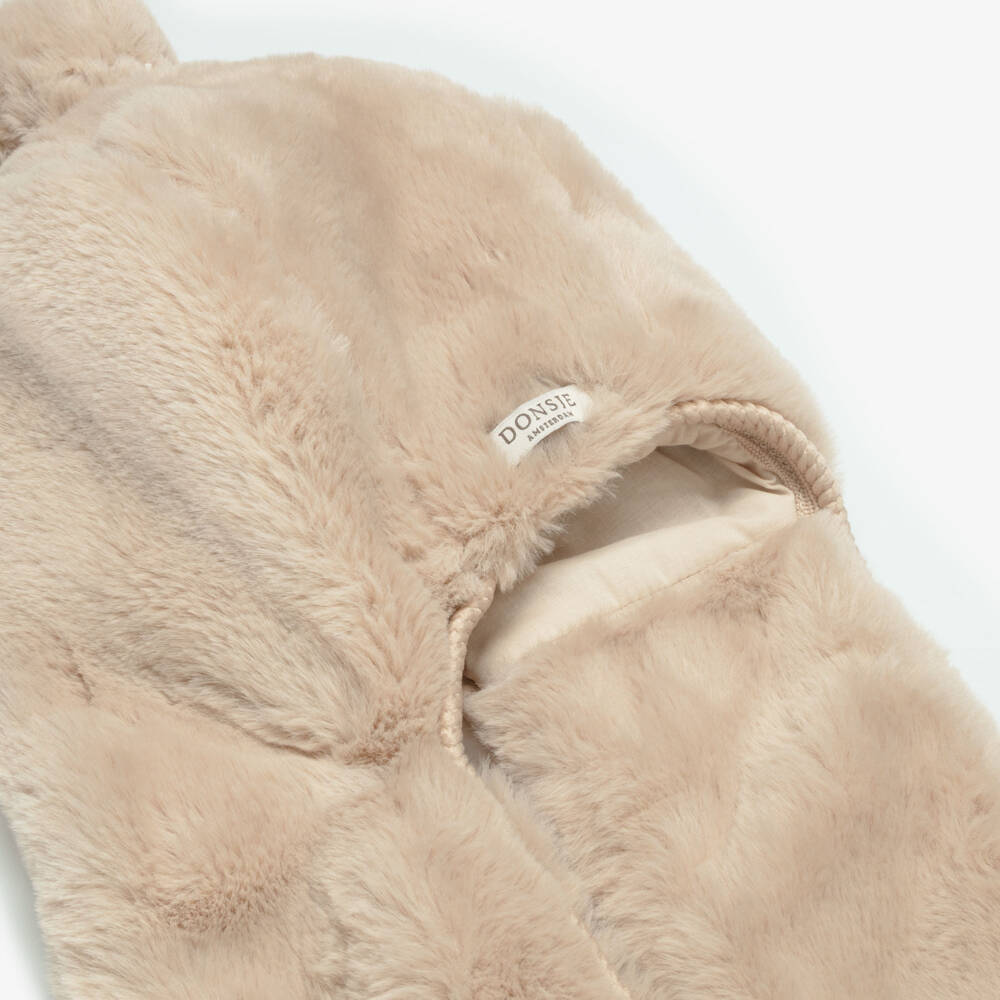 Donsje-Girls Sand Beige Faux Fur 2-in-1 Hat | Childrensalon