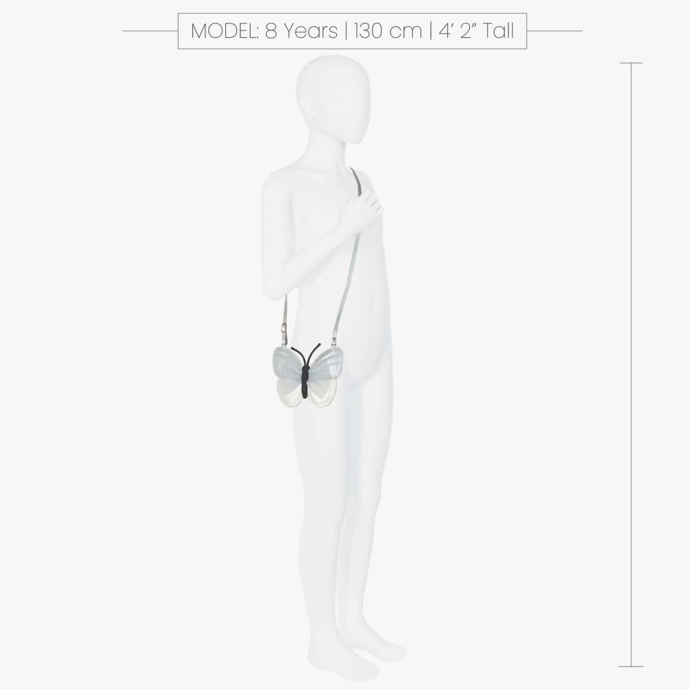 Donsje-Girls Silver Leather Butterfly Purse (13cm) | Childrensalon