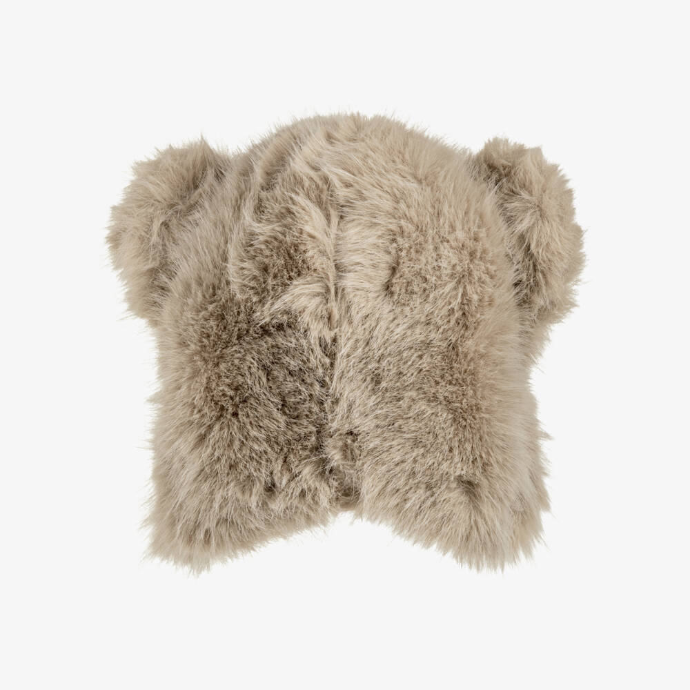 Donsje-Girls Taupe Brown Teddy Hat | Childrensalon