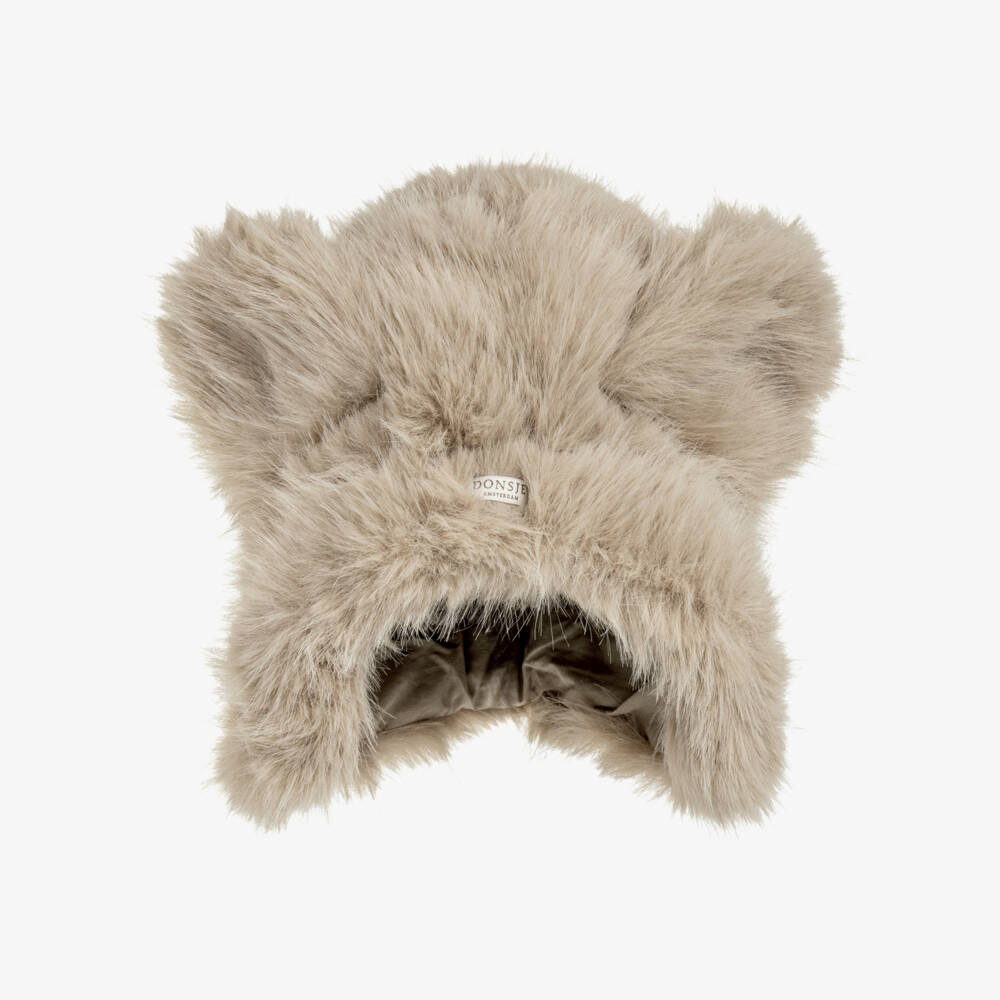 Donsje-Girls Taupe Brown Teddy Hat | Childrensalon