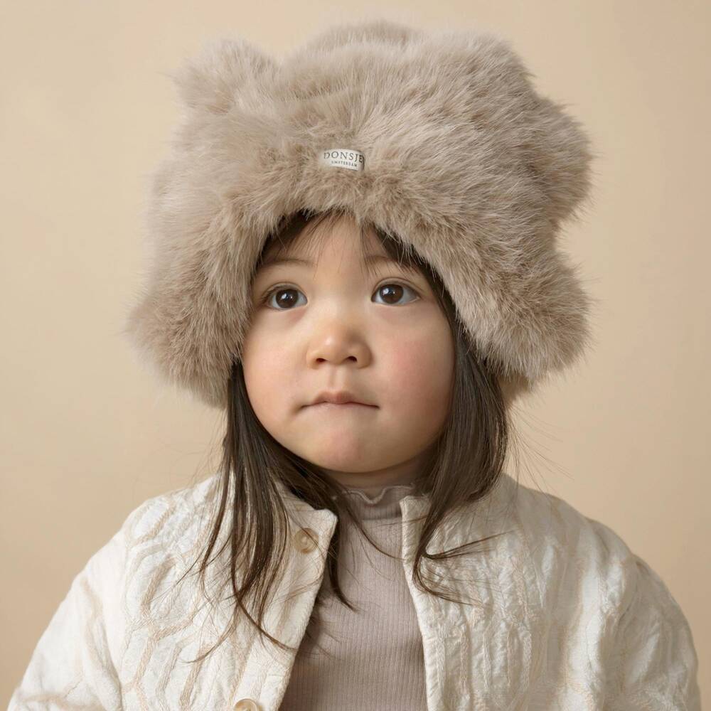 Donsje-Girls Taupe Brown Teddy Hat | Childrensalon