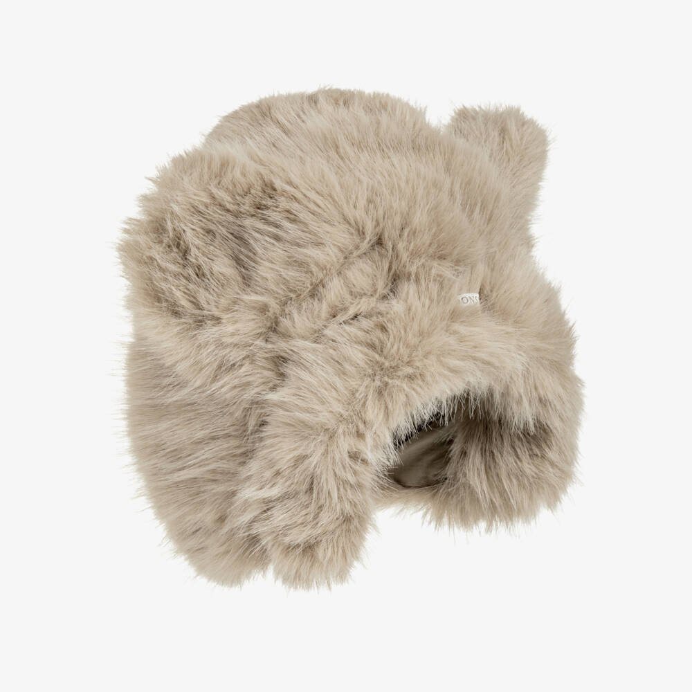 Donsje-Girls Taupe Brown Teddy Hat | Childrensalon