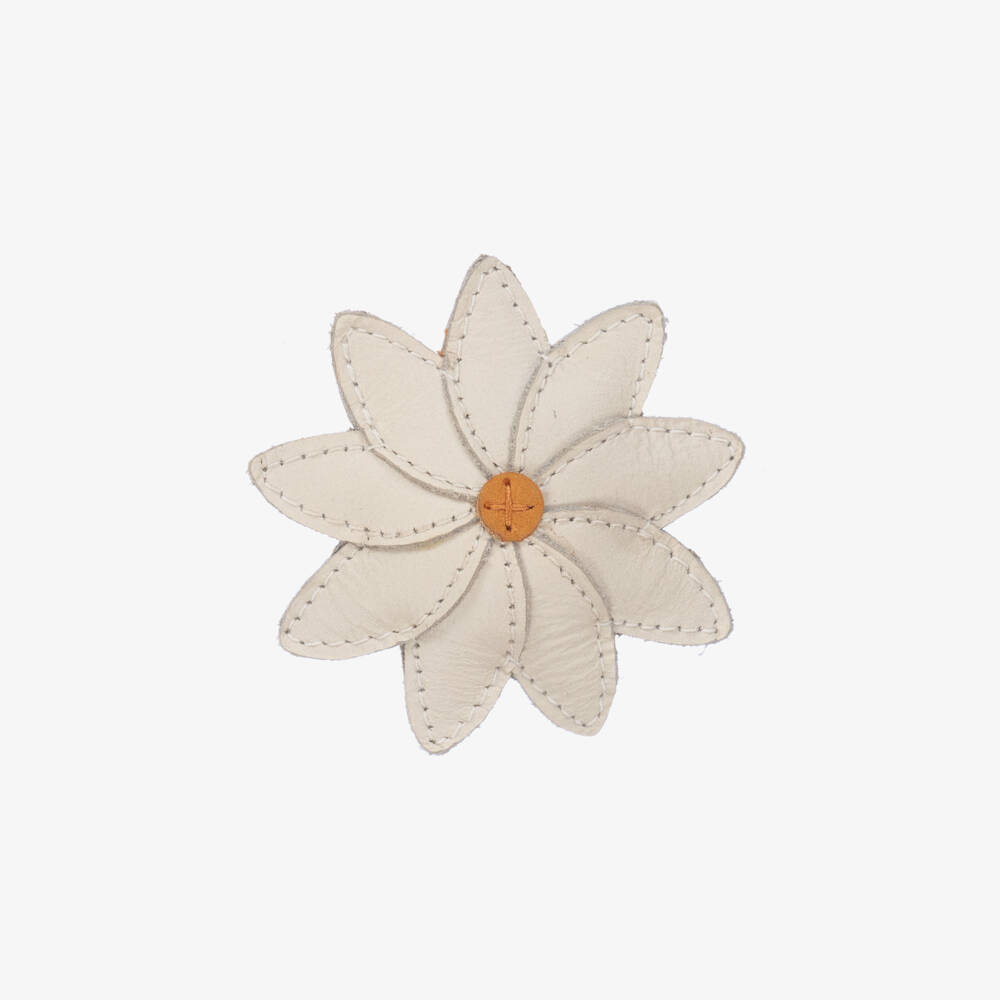 Donsje-Girls White Leather Daisy Hair Clip (6cm) | Childrensalon
