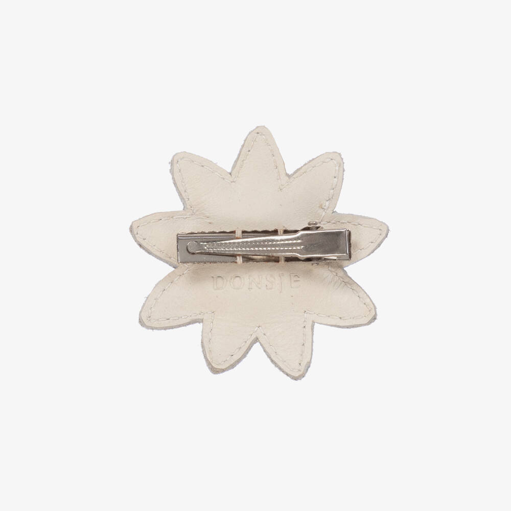 Donsje-Girls White Leather Daisy Hair Clip (6cm) | Childrensalon