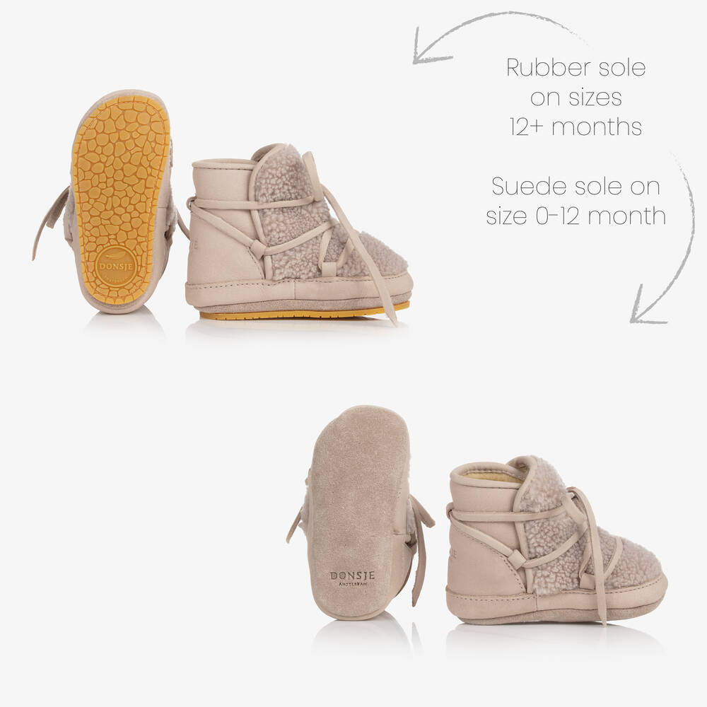 Donsje-حذاء شيربا فليس لون رمادي ليلاك لمرحلة قبل المشي للأطفال | Childrensalon