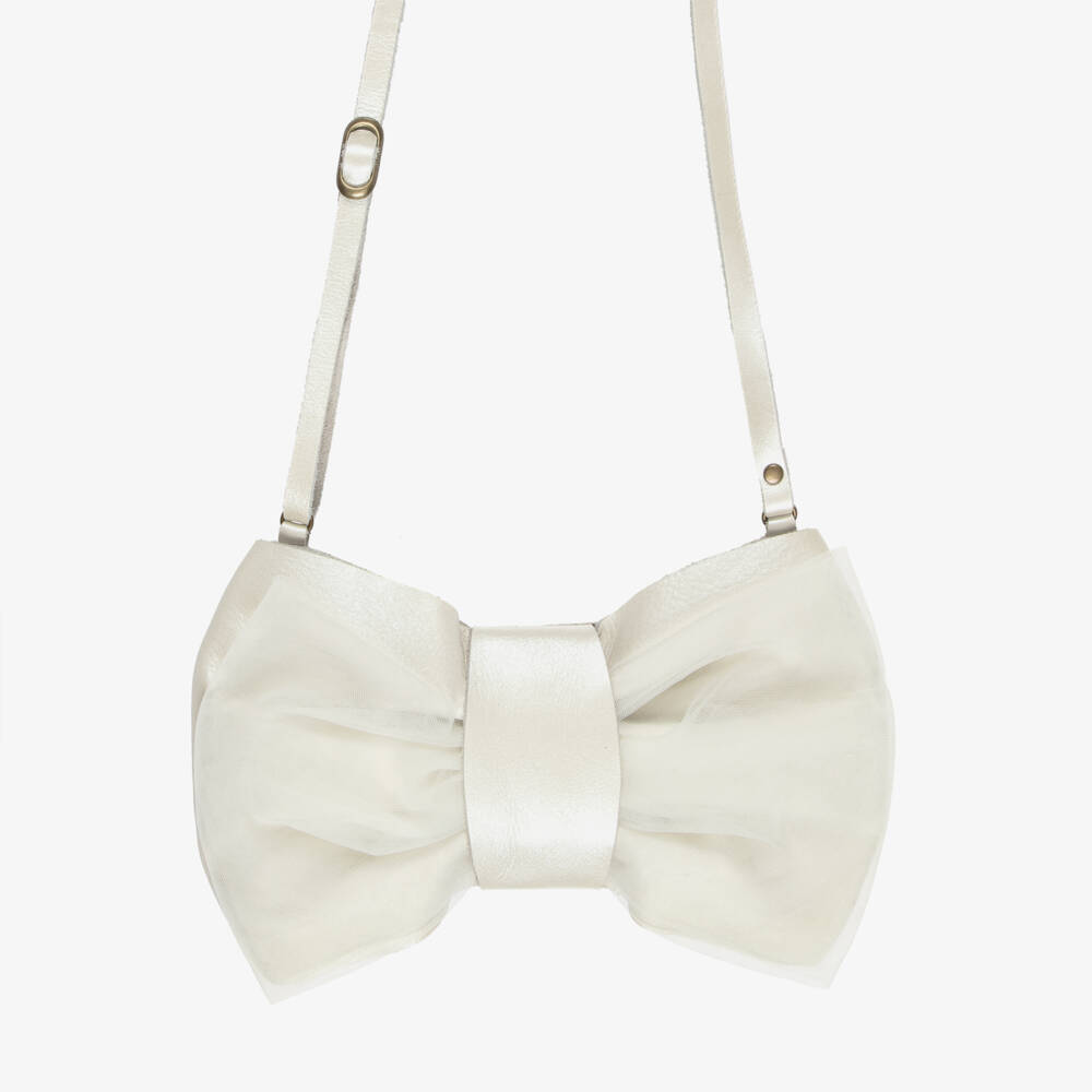 Donsje-Ivory Bow Leather Shoulder Bag (20cm) | Childrensalon
