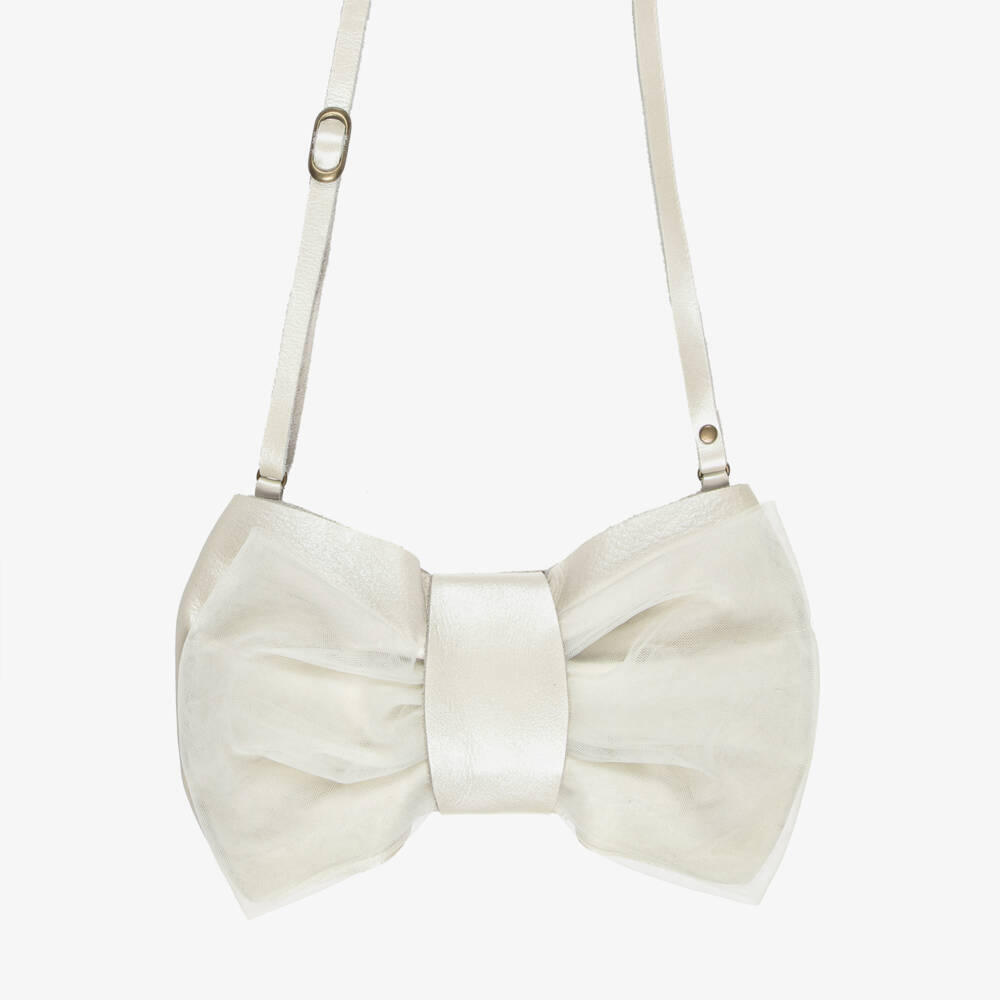 Donsje-Ivory Bow Leather Shoulder Bag (20cm) | Childrensalon