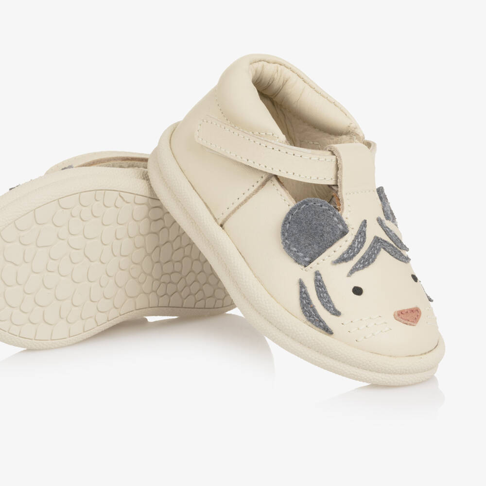 Donsje-حذاء جلد لمرحلة بدء المشي لون عاجي | Childrensalon