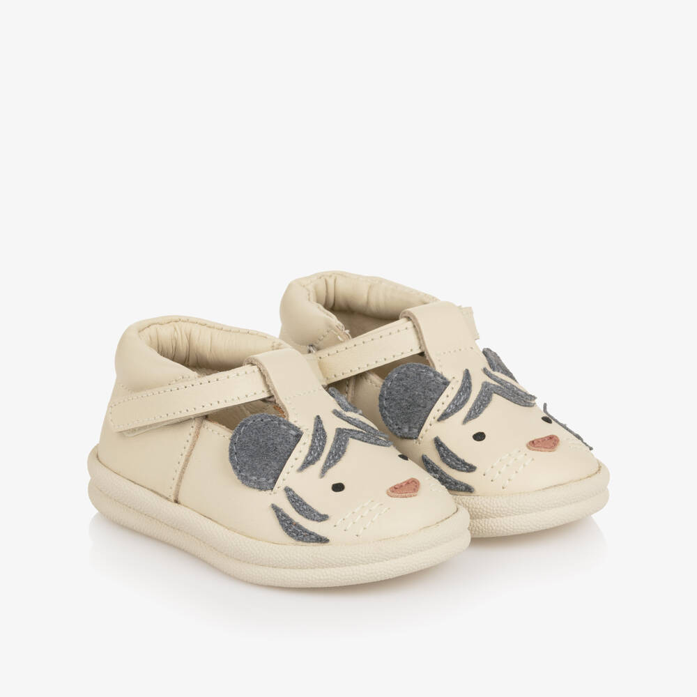 Donsje-حذاء جلد لمرحلة بدء المشي لون عاجي | Childrensalon