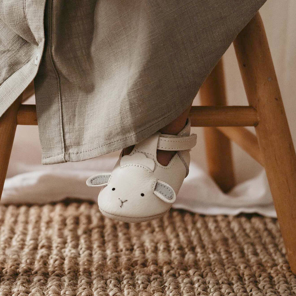 Donsje-Ivory Leather Lammy Pre-Walker Shoes | Childrensalon