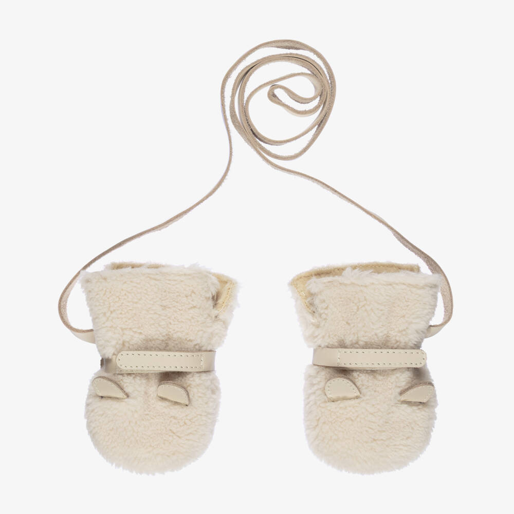 Donsje-Ivory Teddy Fleece Baby Mittens | Childrensalon