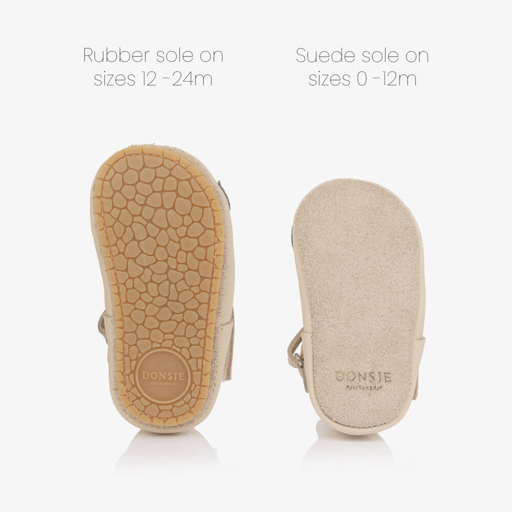 Donsje-حذاء جلد لمرحلة قبل المشي بطبعة نمر لون عاجي | Childrensalon