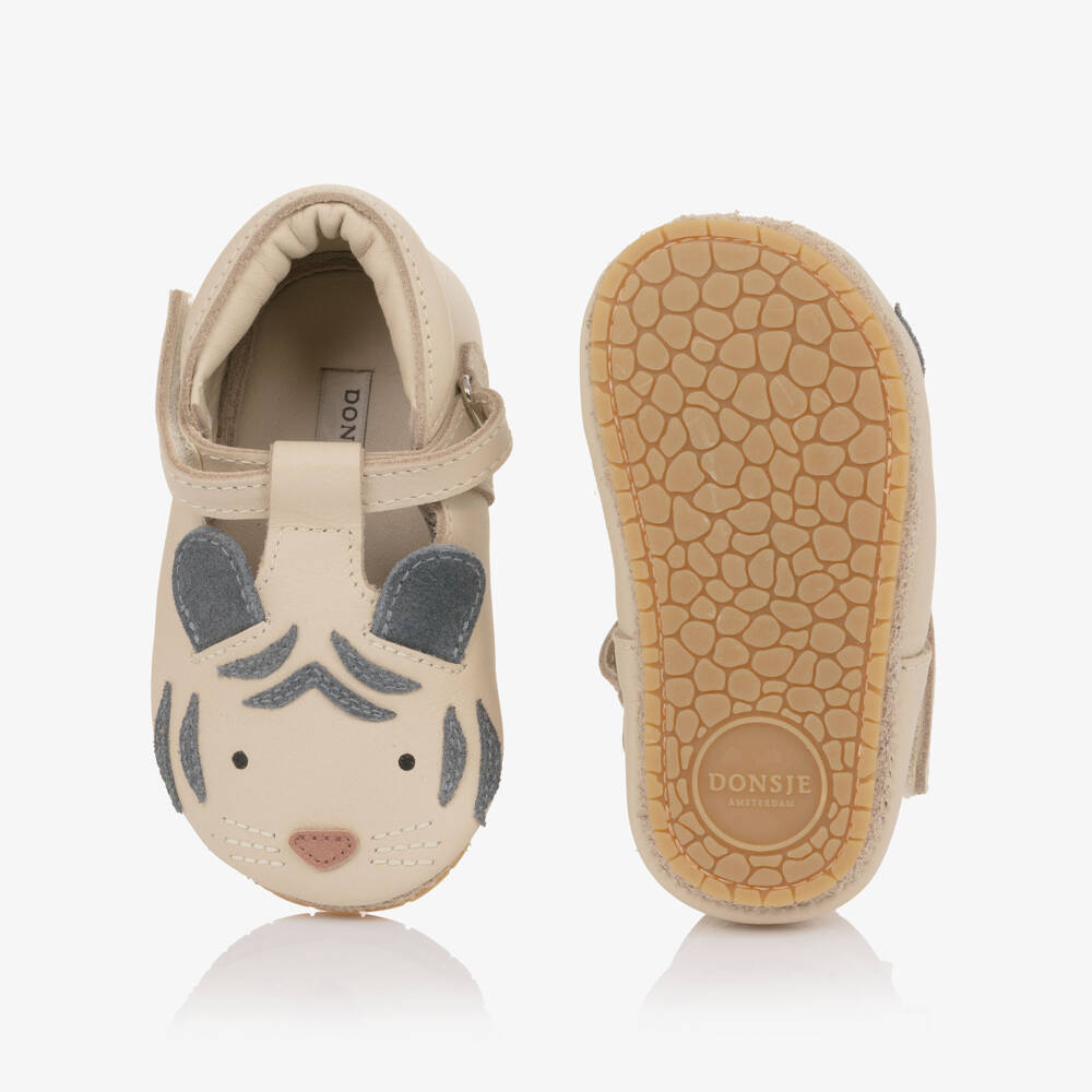 Donsje-Ivory Tiger Leather Pre-Walker Shoes | Childrensalon