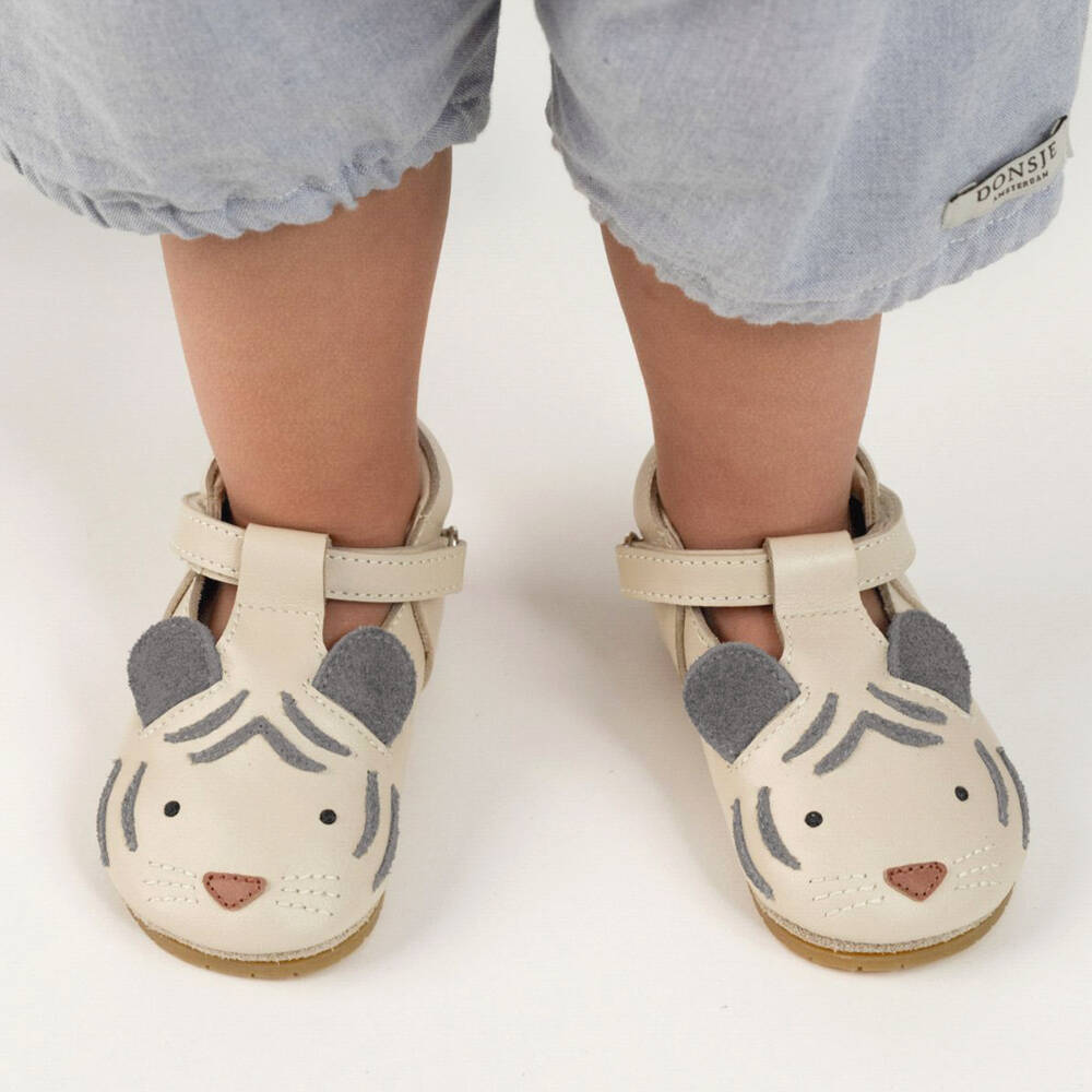 Donsje-Ivory Tiger Leather Pre-Walker Shoes | Childrensalon