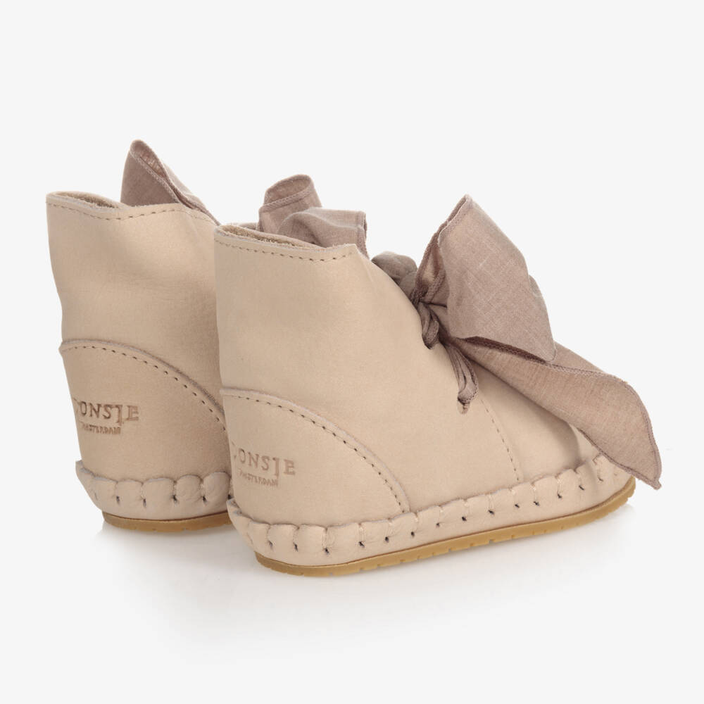 Donsje-حذاء جلد شامواه لون زهري-بيج للمولودات | Childrensalon