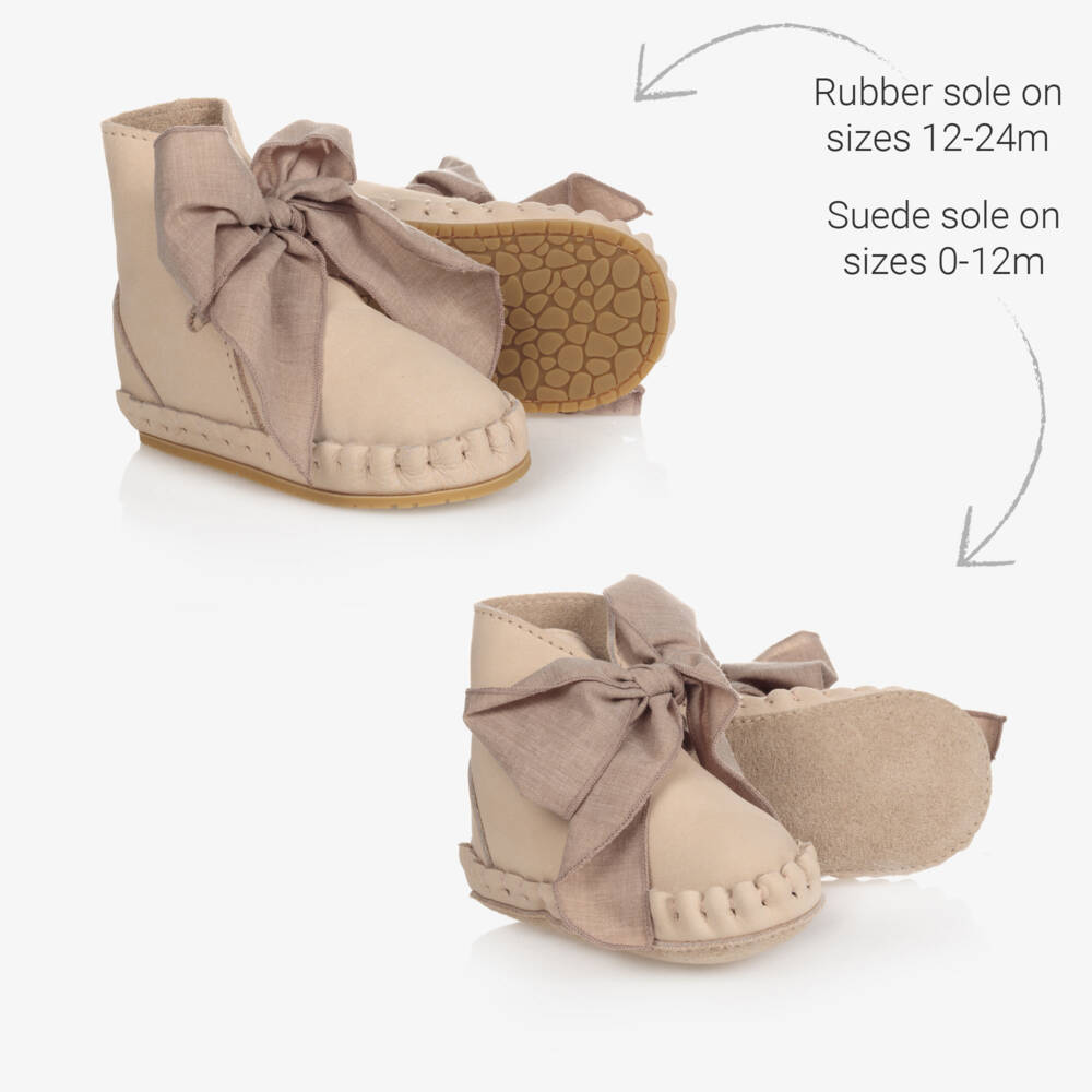 Donsje-حذاء جلد شامواه لون زهري-بيج للمولودات | Childrensalon