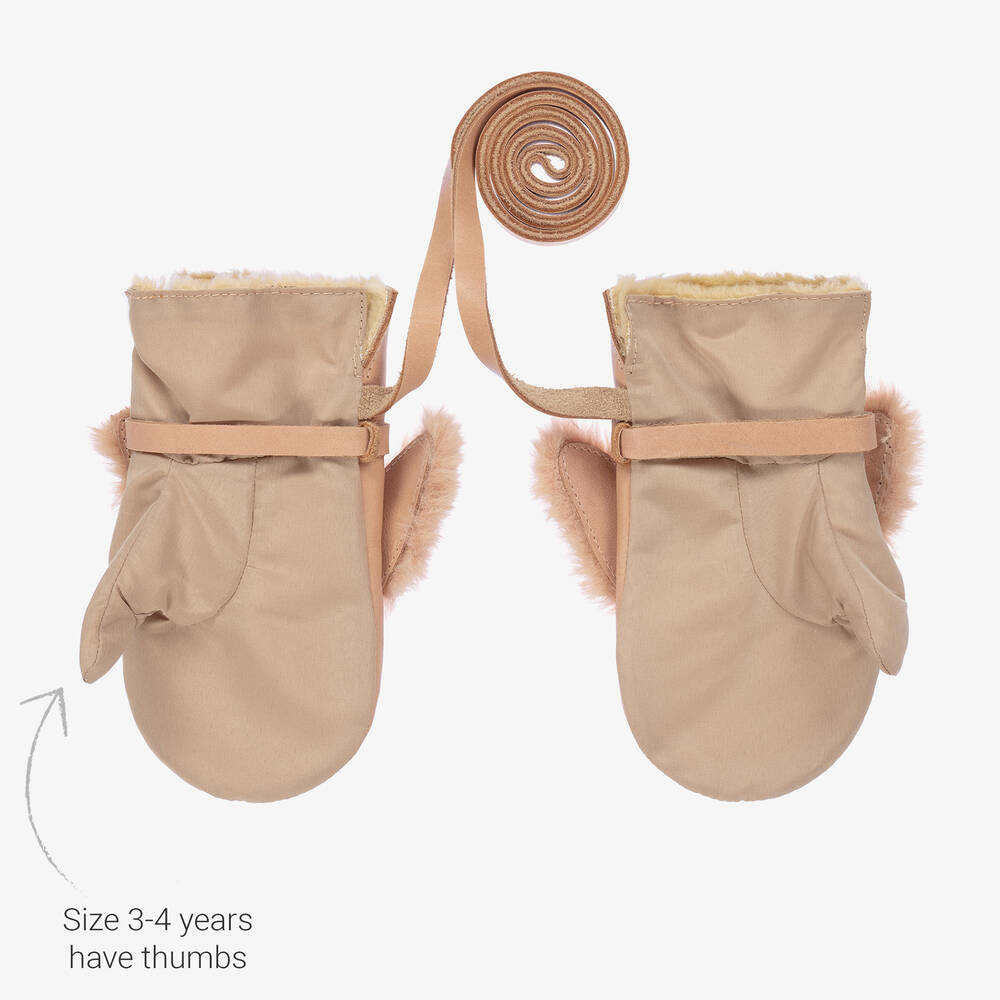 Donsje-Pink Leather & Faux Fur Bunny Mittens | Childrensalon
