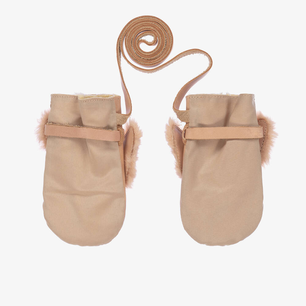 Donsje-Pink Leather & Faux Fur Bunny Mittens | Childrensalon