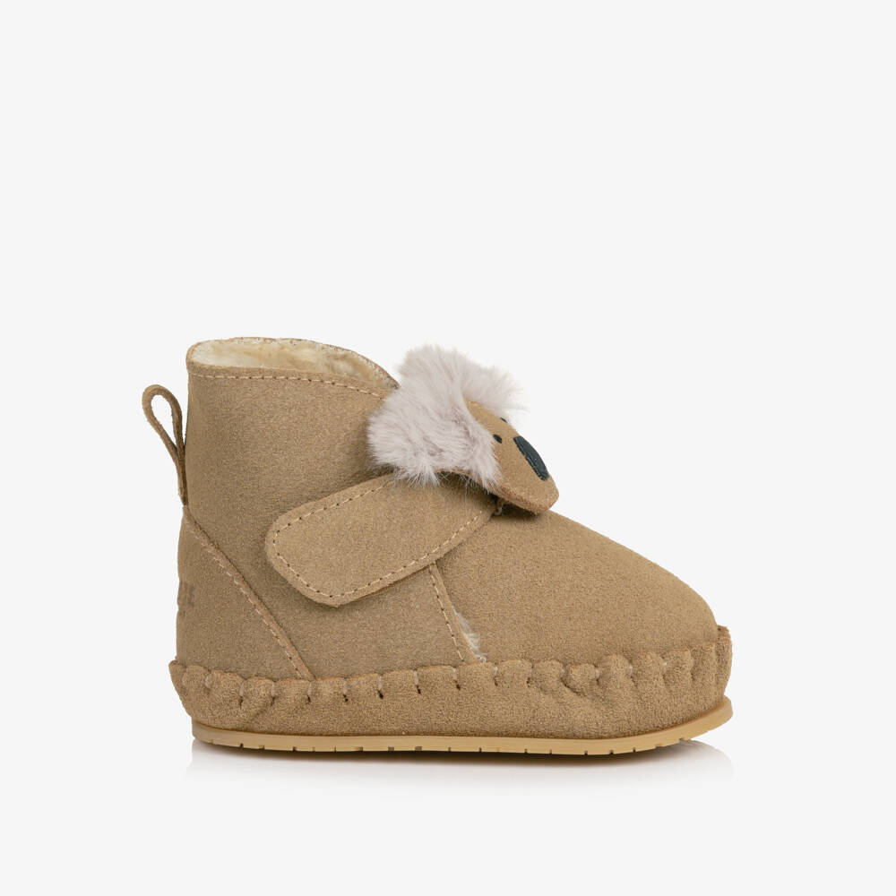 Donsje-Sand Beige Suede Leather Koala Pre-Walker Boots | Childrensalon