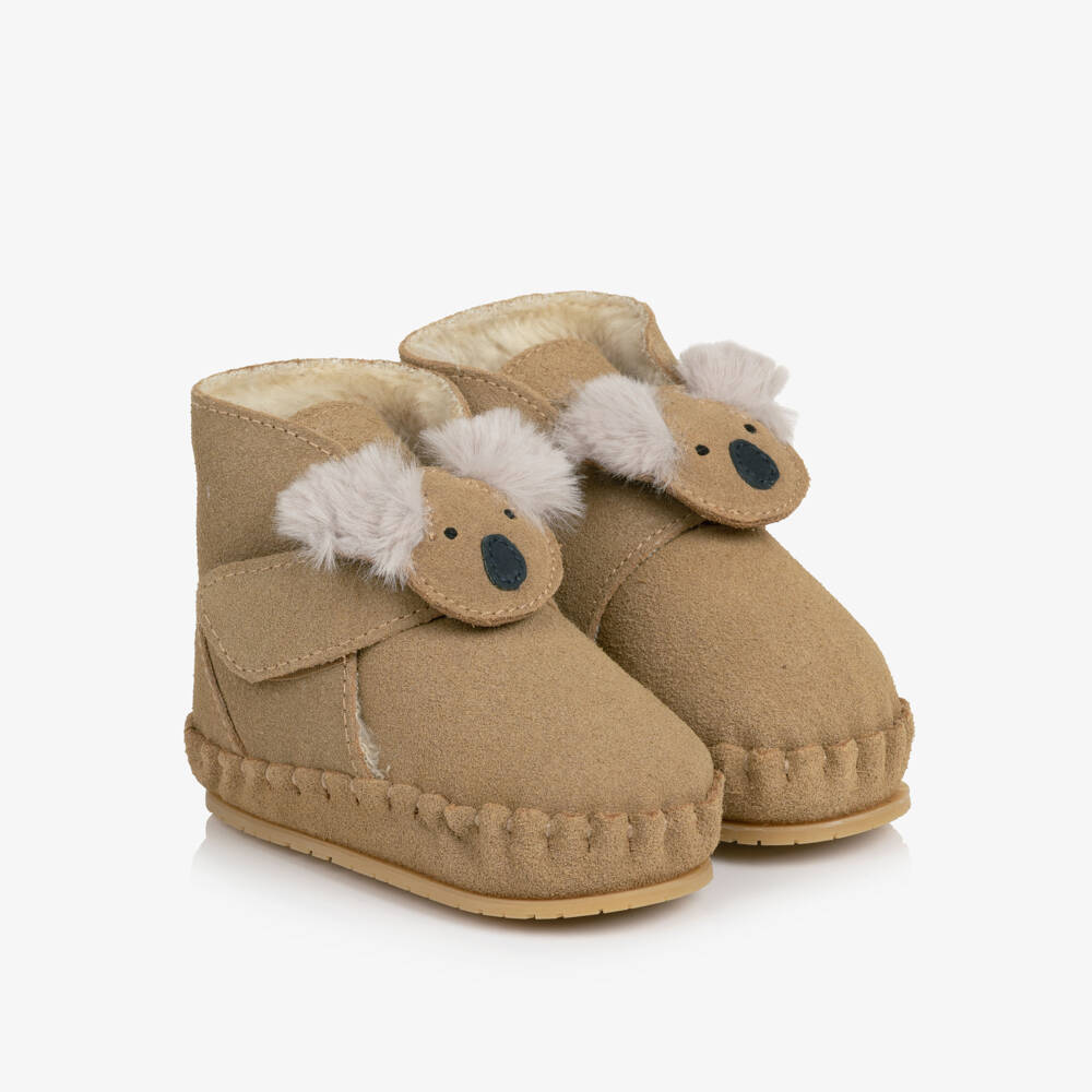 Donsje-Sand Beige Suede Leather Koala Pre-Walker Boots | Childrensalon