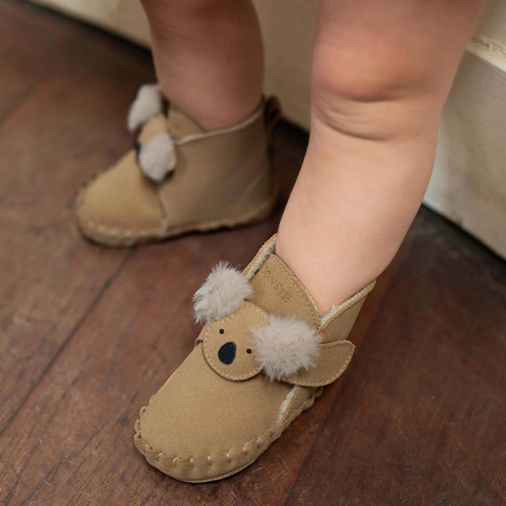 Donsje-Sand Beige Suede Leather Koala Pre-Walker Boots | Childrensalon