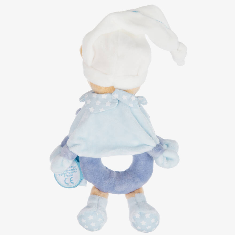 Doudou et Compagnie-Blue Plush Teddy Rattle (21cm) | Childrensalon
