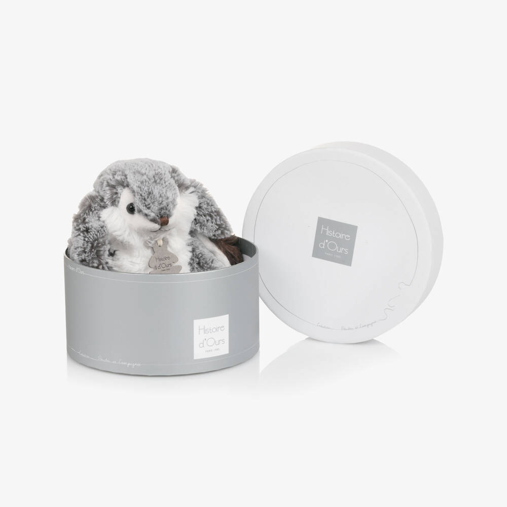 Doudou et Compagnie-Grey & White Fluffy Bunny Soft Toy (20cm) | Childrensalon