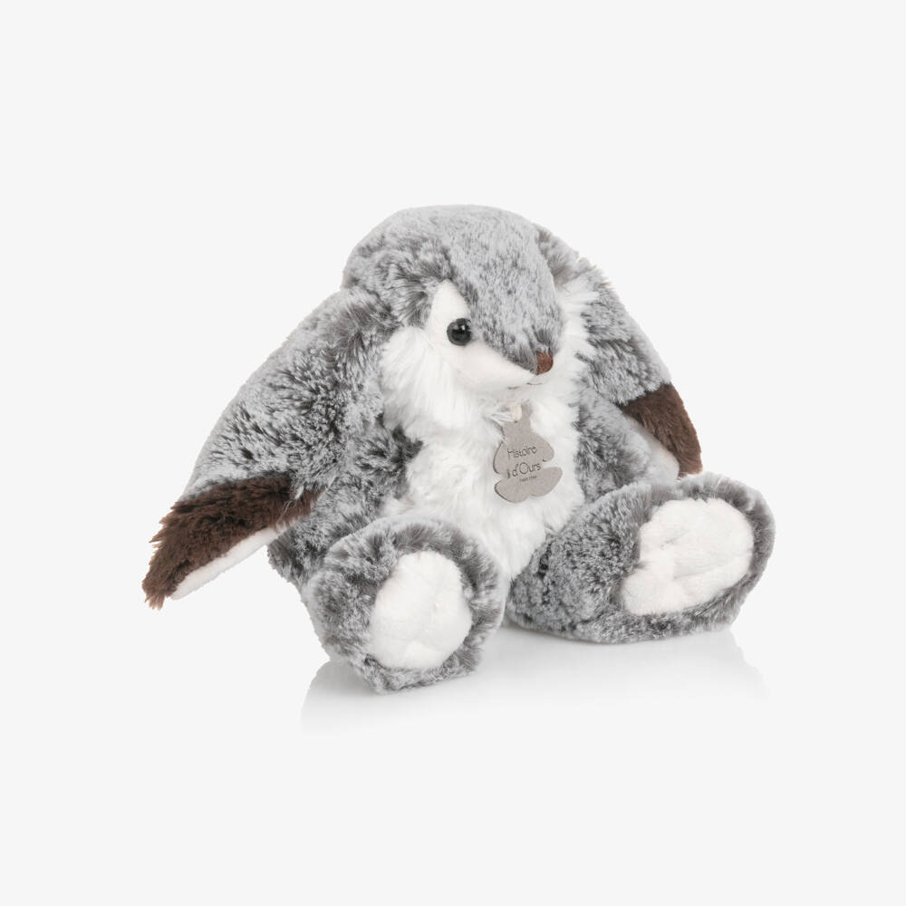 Doudou et Compagnie-Grey & White Fluffy Bunny Soft Toy (20cm) | Childrensalon