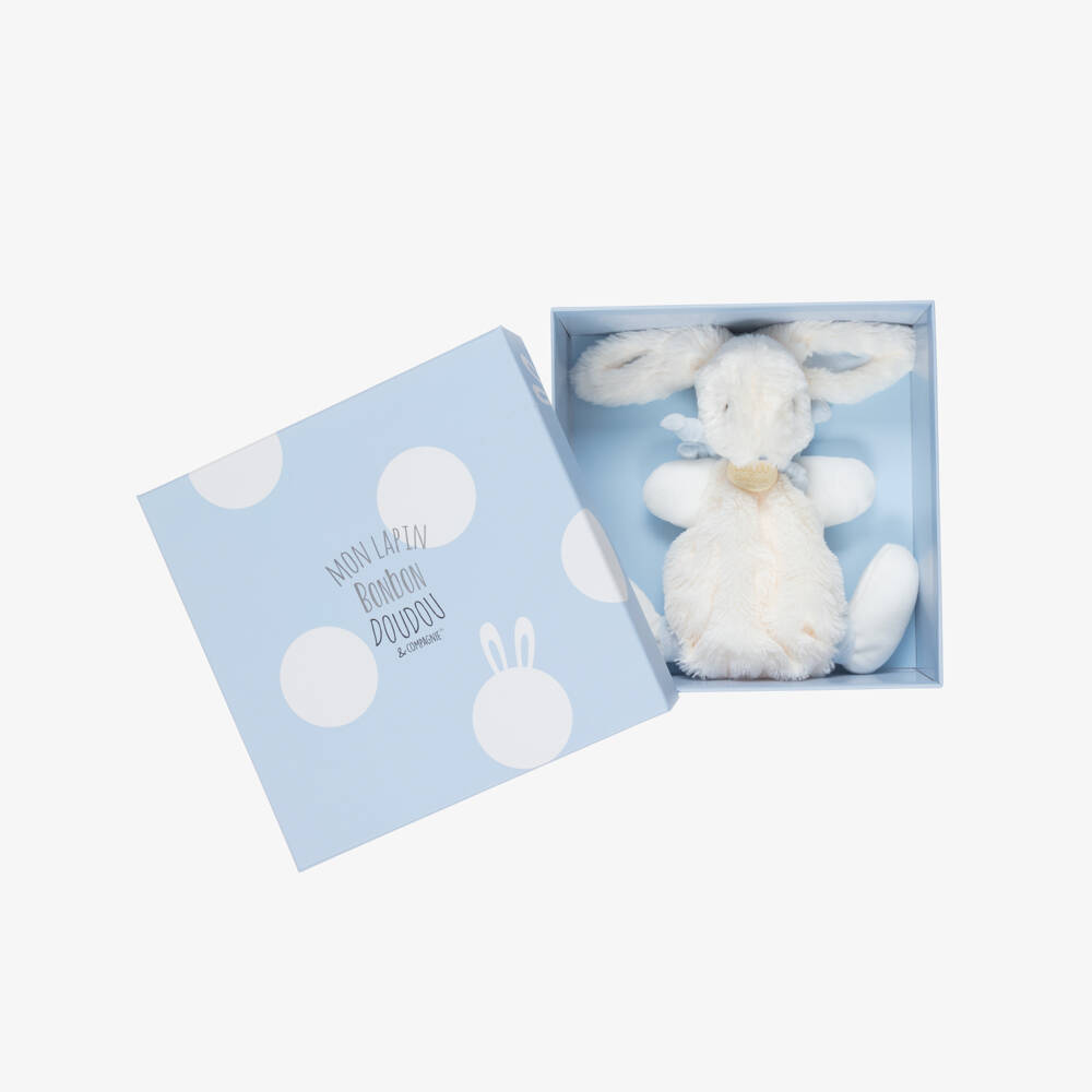 Doudou et Compagnie-Ivory & Blue Plush Bunny Doudou (26cm) | Childrensalon