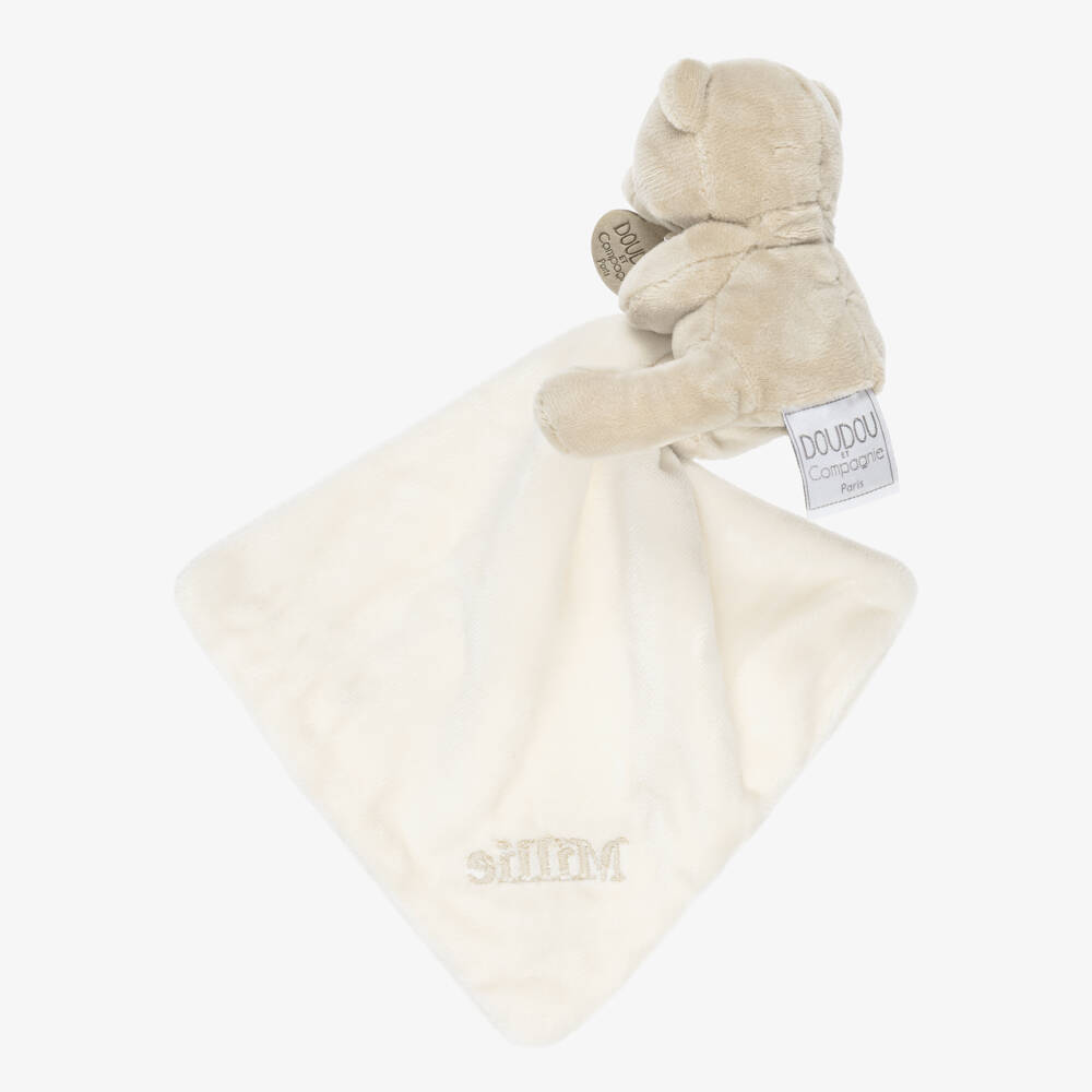 Doudou et Compagnie-Personalised Beige Teddy Comforter (27cm) | Childrensalon