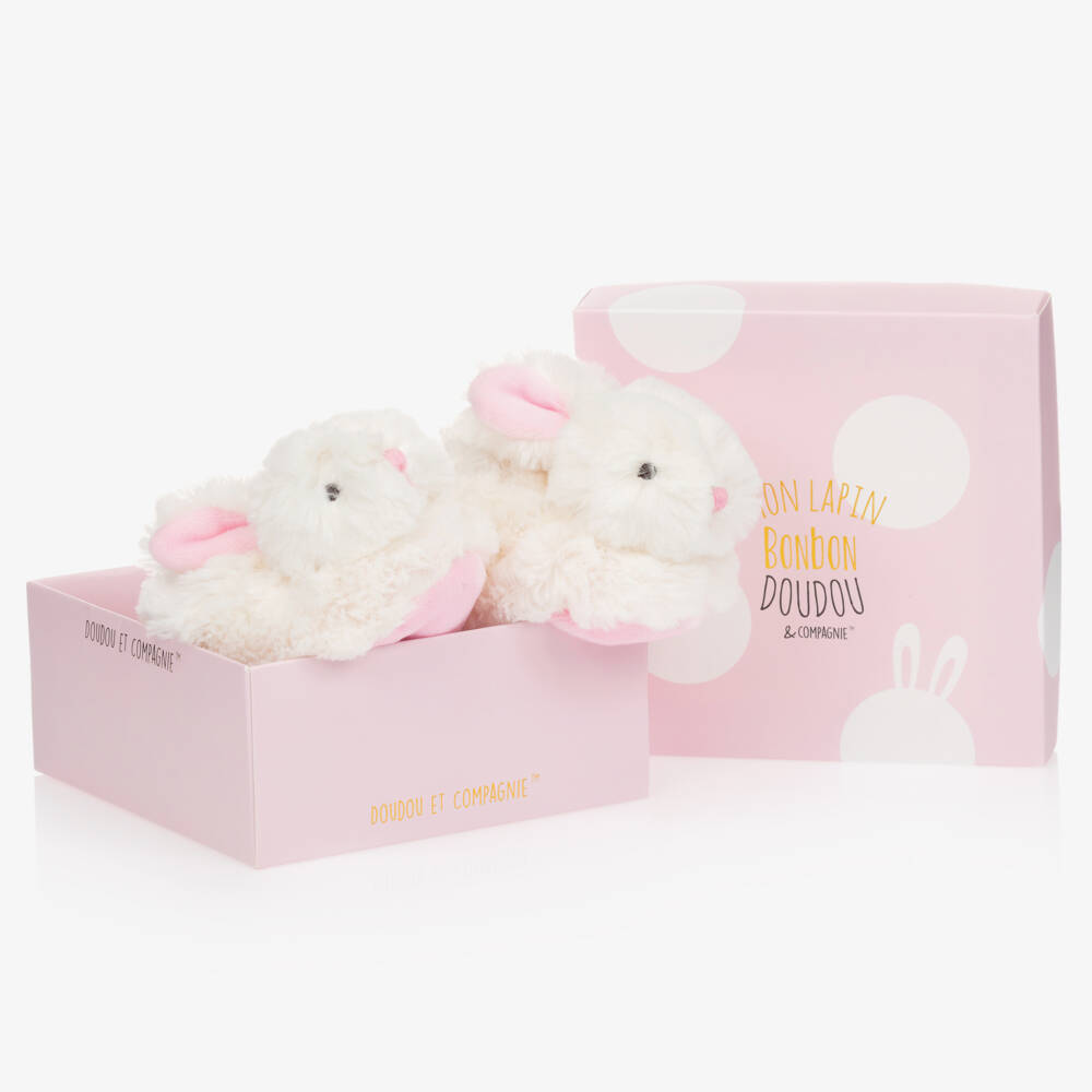 Doudou et Compagnie-سليبر خشخيشة فرو إصطناعي لون زهري وأبيض | Childrensalon