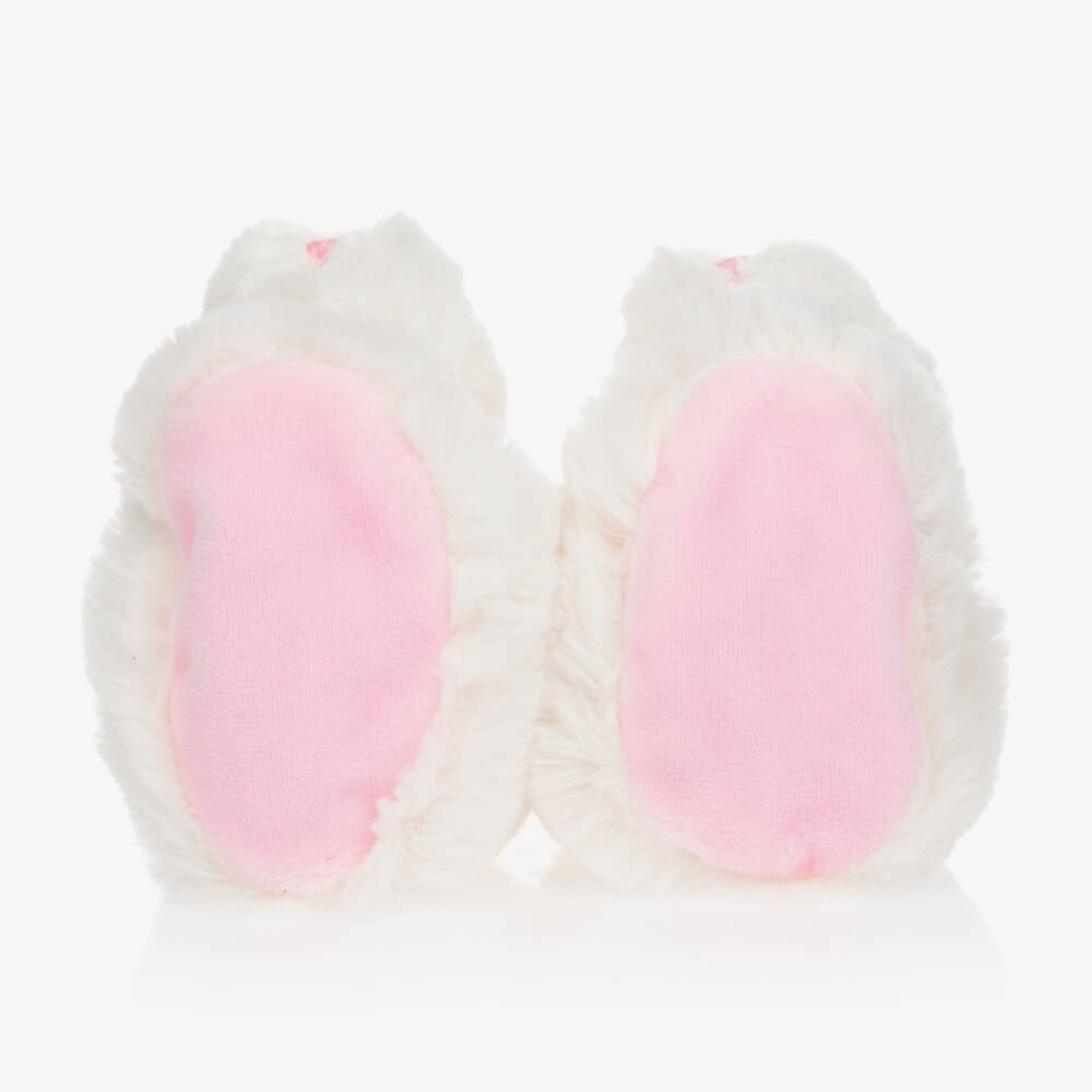 Doudou et Compagnie-سليبر خشخيشة فرو إصطناعي لون زهري وأبيض | Childrensalon