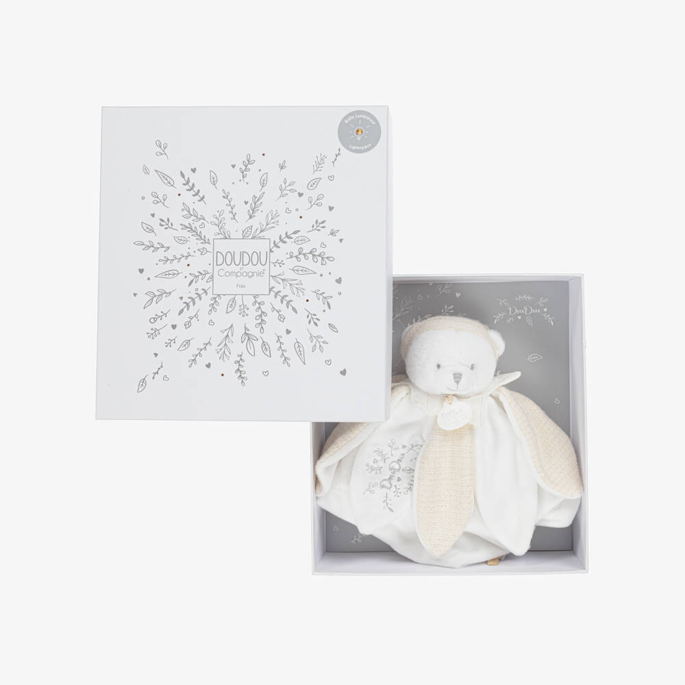 Doudou et Compagnie-White Plush Teddy Bear Comforter (25cm) | Childrensalon