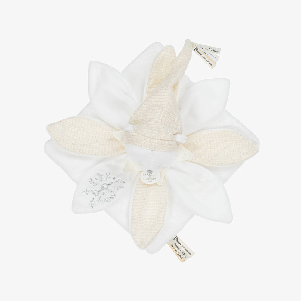 Doudou et Compagnie-White Plush Teddy Bear Comforter (25cm) | Childrensalon