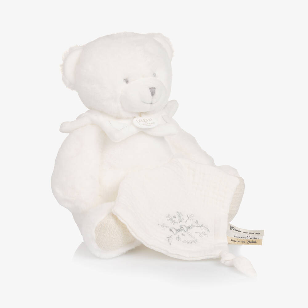 Doudou et Compagnie-White Plush Teddy Bear Comforter Soft Toy (30cm) | Childrensalon