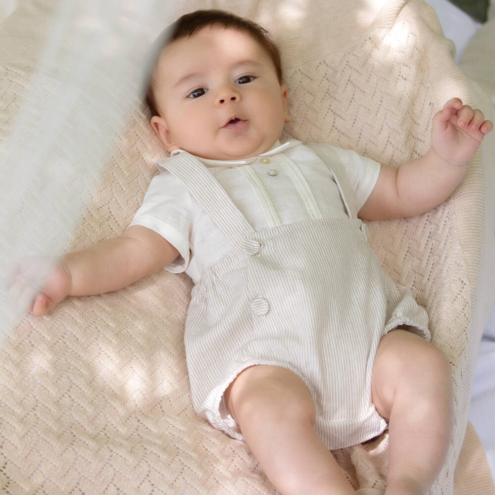 Dr. Kid-Baby Boys Beige Cotton & Linen Shorts with Shoulder Straps | Childrensalon