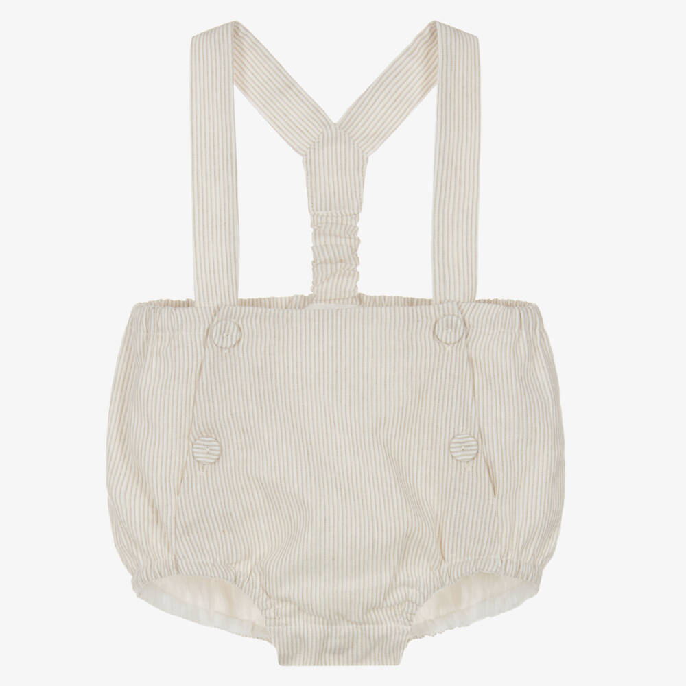 Dr. Kid-Baby Boys Beige Cotton & Linen Shorts with Shoulder Straps | Childrensalon