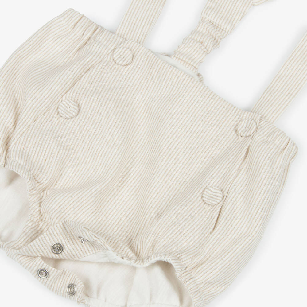Dr. Kid-Baby Boys Beige Cotton & Linen Shorts with Shoulder Straps | Childrensalon